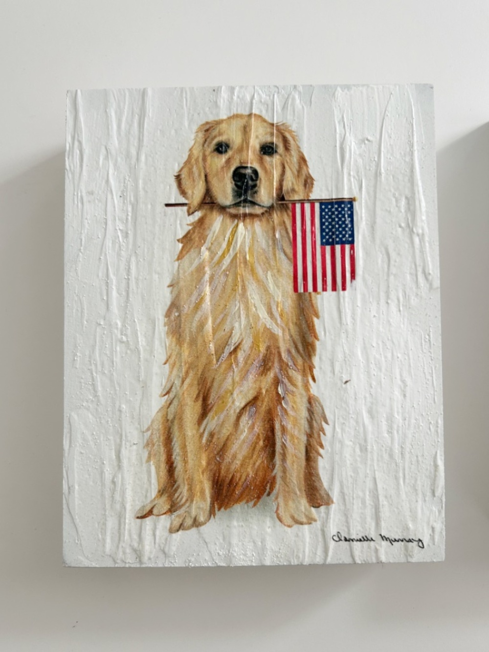 Golden Retriever - Home decor Patriotic Dog Wood Wall Block